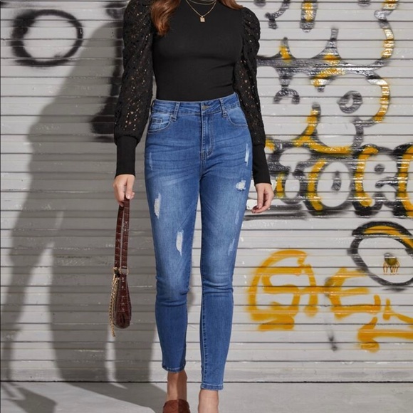 Boho Lace Puff Cuff Long Sleeve Top Blouse - Picture 7 of 11